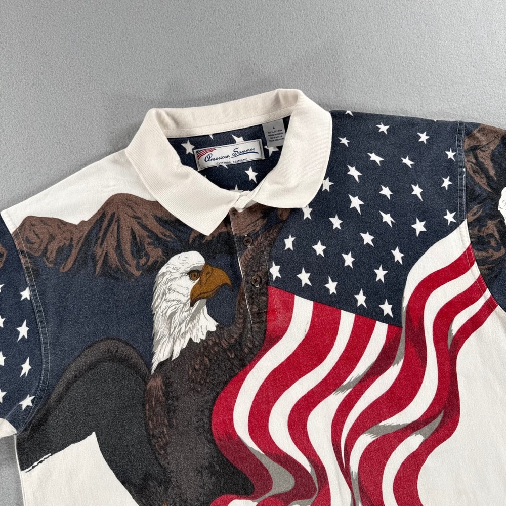 American Summer Eagle American Flag All Over Print Polo Shirt Men's Large